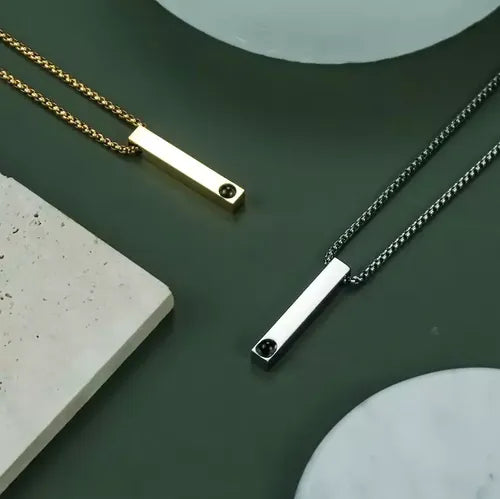 Colar Barra Memories - Foto e Escrita Personalizável + Caixa Com Rosa Encantada